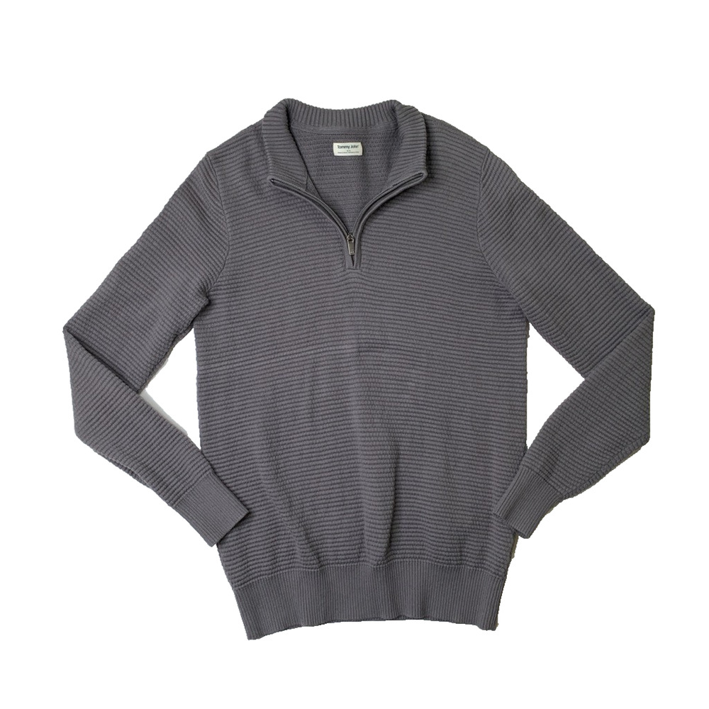 Tommy John Sweater Mens M Medium Gray Cotton Modal Blend Knit 1/4 Zip Pullover